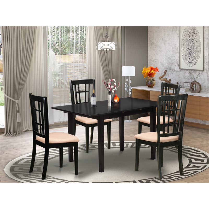 Pemberly Row 5-Piece Black Traditional Dining Set with Slatted Chairs