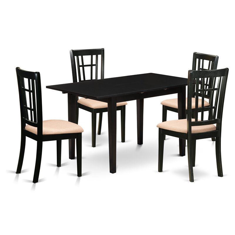 Pemberly Row 5-Piece Black Traditional Dining Set with Slatted Chairs