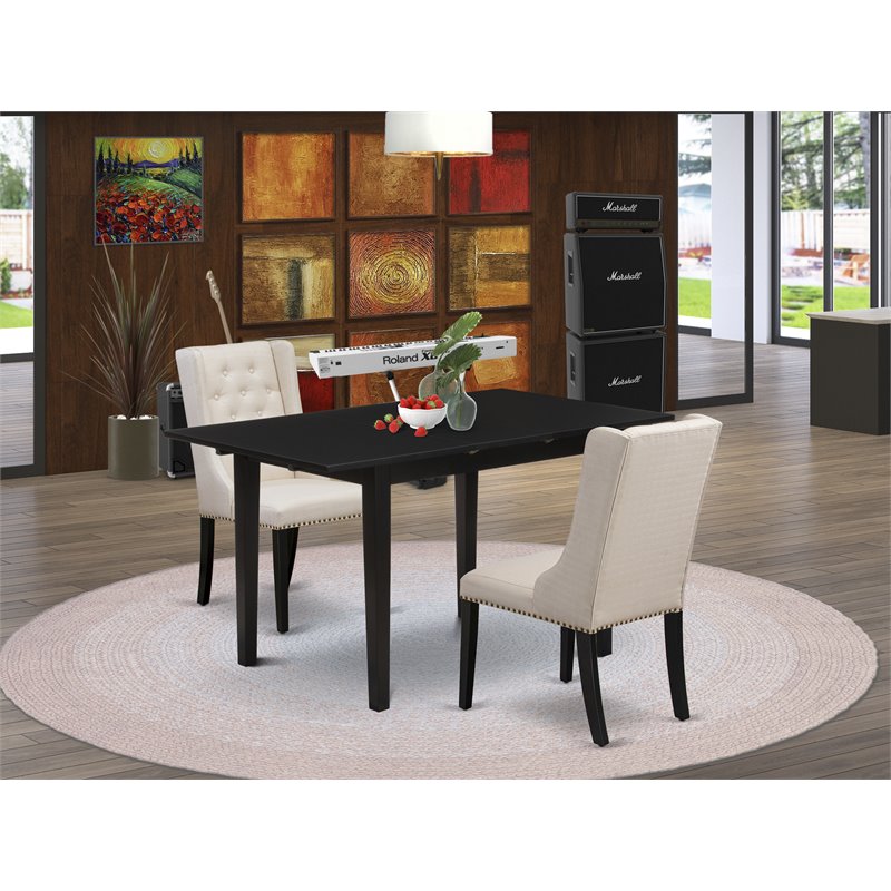 Pemberly Row 3-Piece Wood Dining Set in Black and Cream