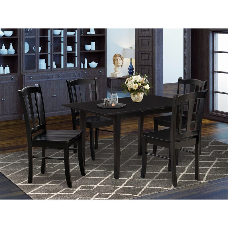 Pemberly Row 5-Piece Solid Wooden Dining Set in Black