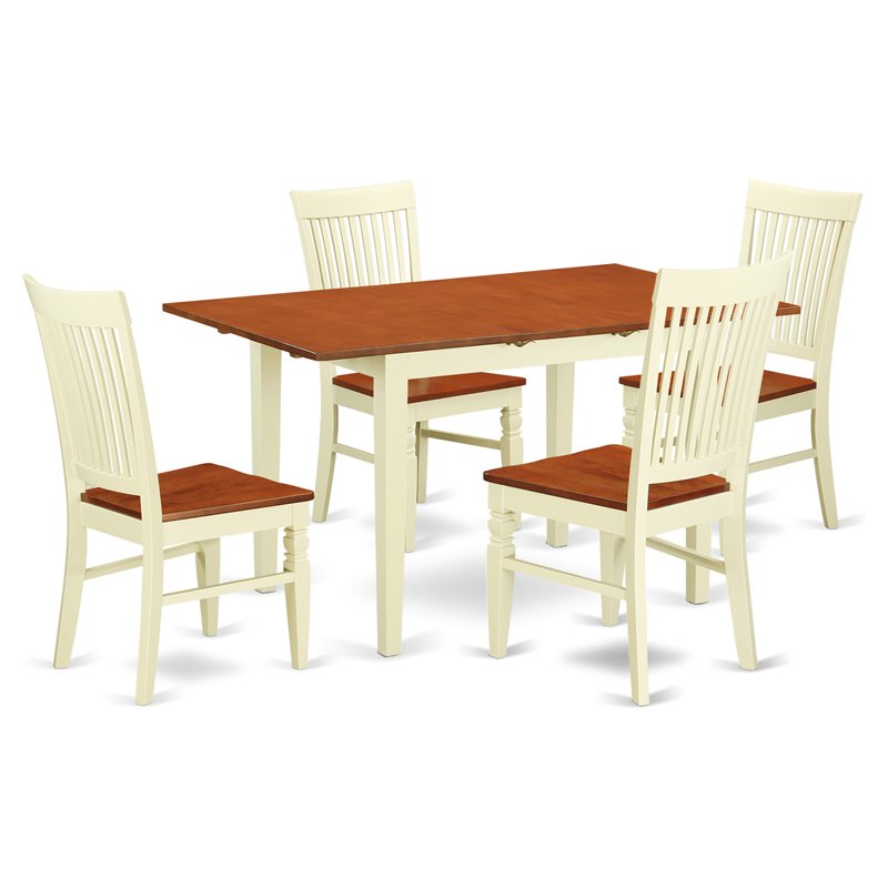 Pemberly Row 5-Piece Wood Kitchen Table Set in Buttermilk and Cherry