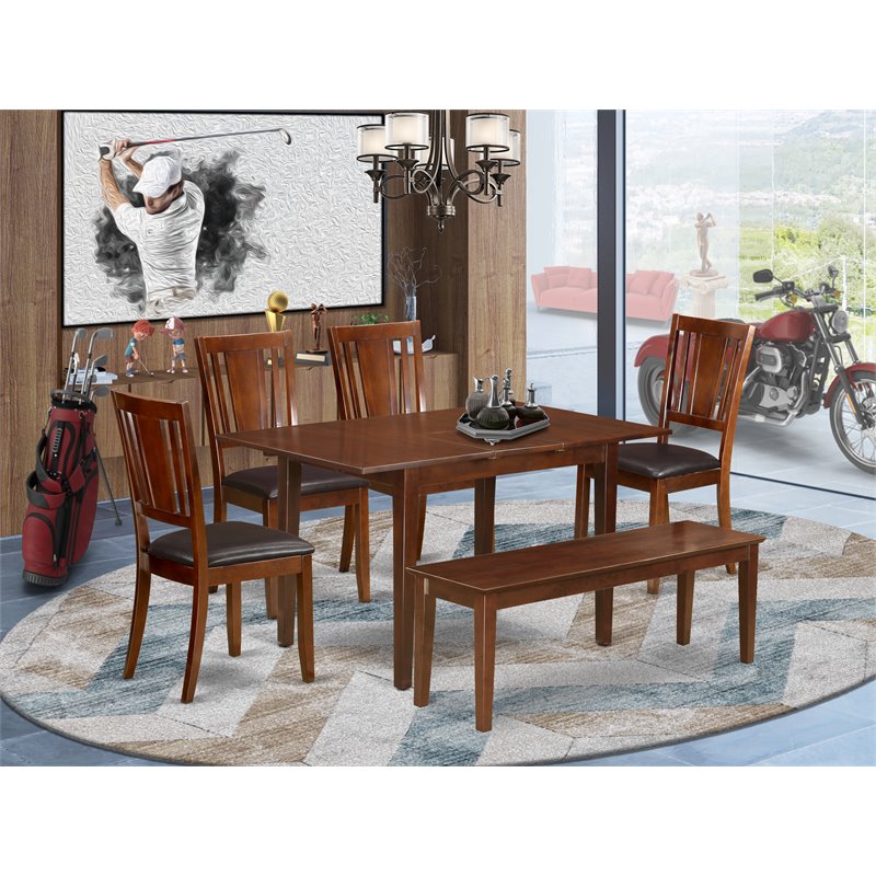 Pemberly Row 6-Piece Wood Dinette Set with Extendable Table in Mahogany