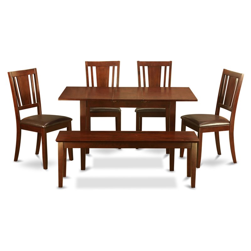 Pemberly Row 6-Piece Wood Dinette Set with Extendable Table in Mahogany