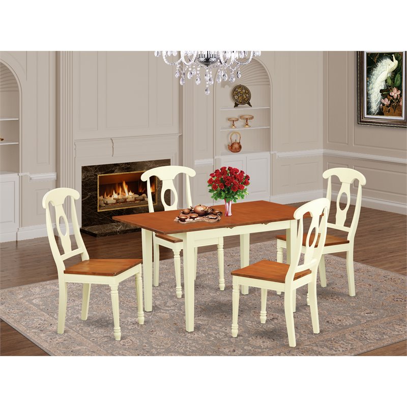 Pemberly Row 5-Piece Dining Set with Buttermilk & Cherry Finish and Wood Seats