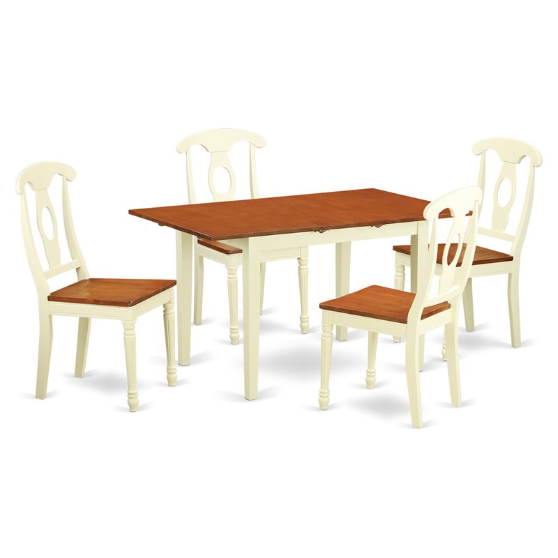 Pemberly Row 5-Piece Dining Set with Buttermilk & Cherry Finish and Wood Seats