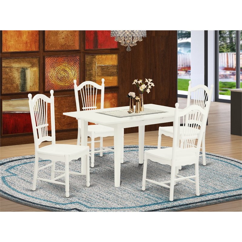 Pemberly Row 5-Piece Rubber Wood Dining Set in Linen White Finish
