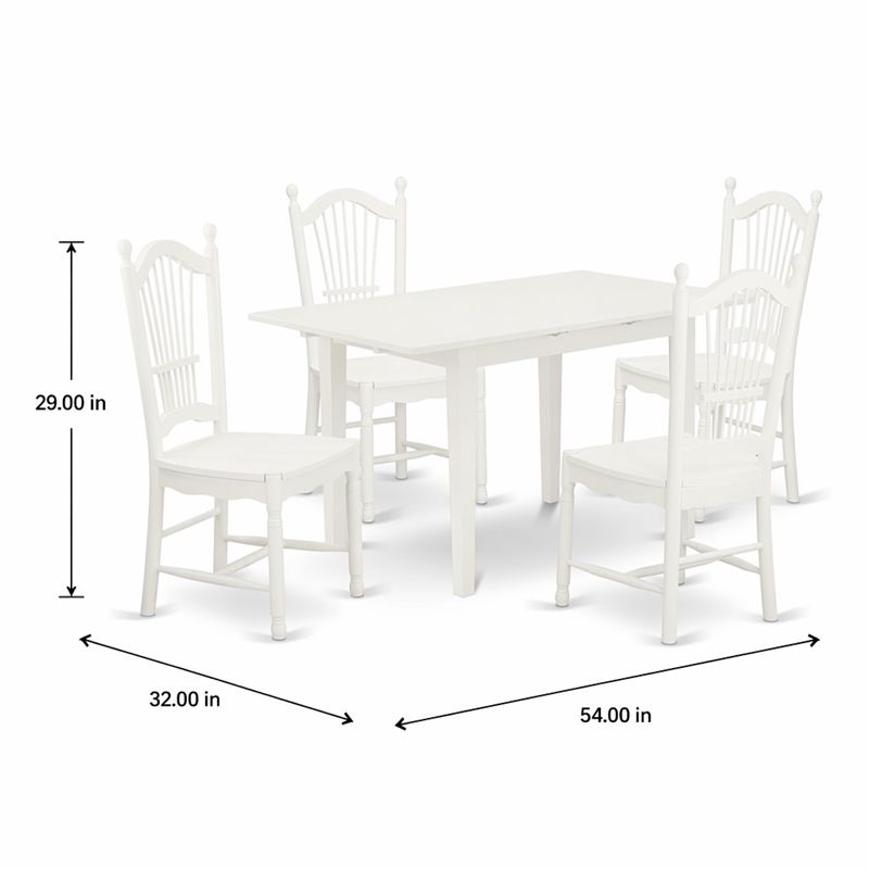Pemberly Row 5-Piece Rubber Wood Dining Set in Linen White Finish