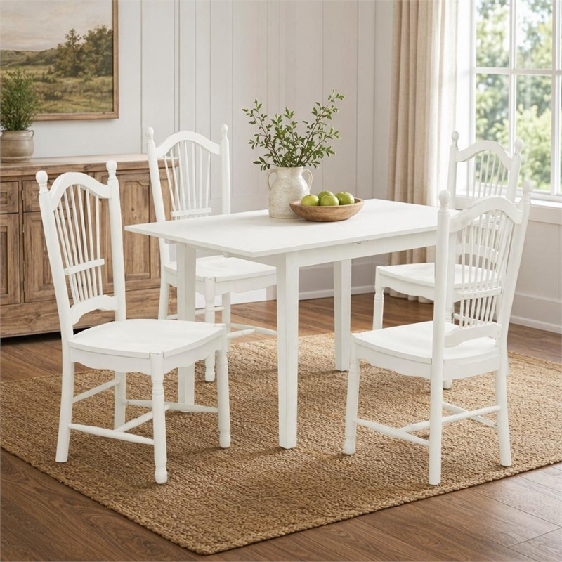 Pemberly Row 5-Piece Rubber Wood Dining Set in Linen White Finish