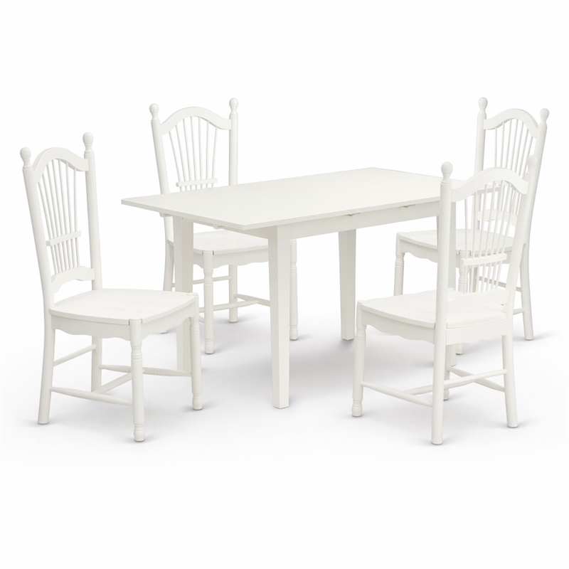 Pemberly Row 5-Piece Rubber Wood Dining Set in Linen White Finish