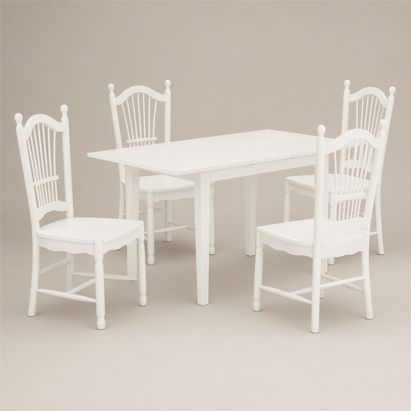 Pemberly Row 5-Piece Rubber Wood Dining Set in Linen White Finish