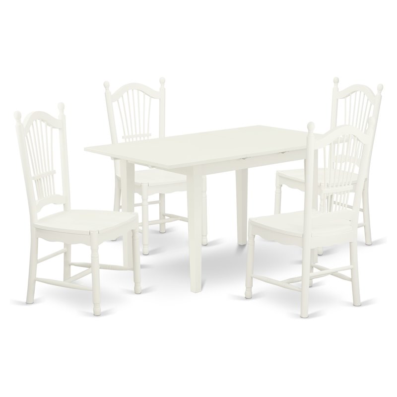 Pemberly Row 5-Piece Rubber Wood Dining Set in Linen White Finish