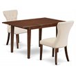 Pemberly Row 3-Piece Dining Set with Mahogany Finish and Fabric Seats
