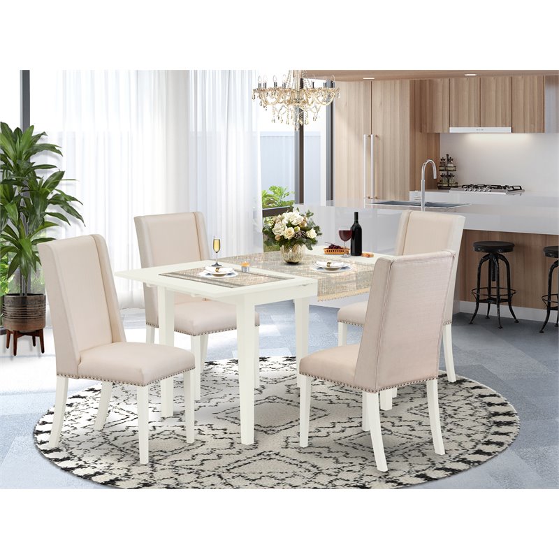Pemberly Row 5-Piece Wood Kitchen Table Set in White with High-Back Chairs
