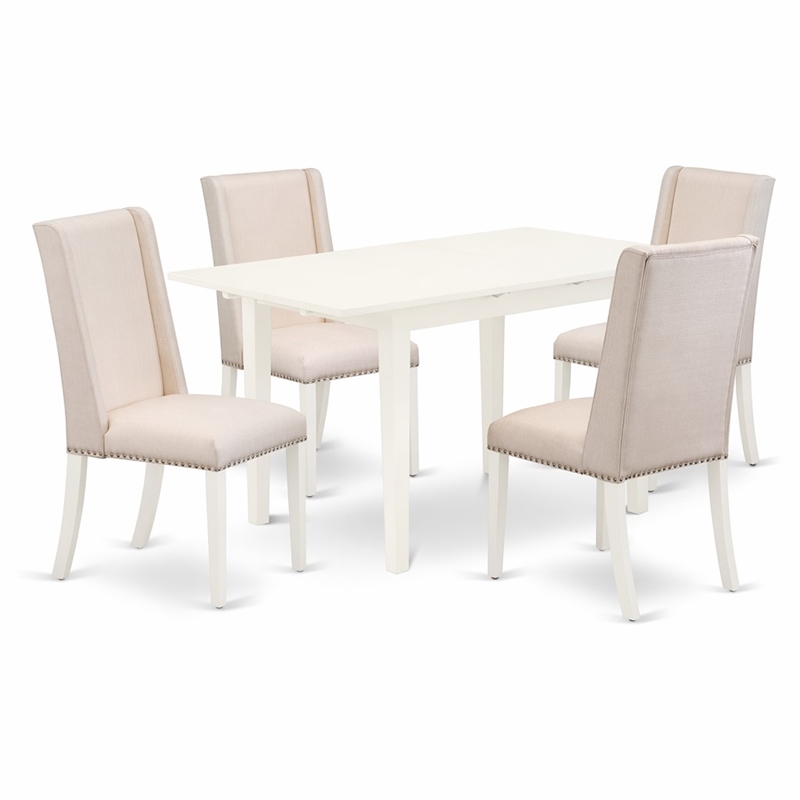 Pemberly Row 5-Piece Wood Kitchen Table Set in White with High-Back Chairs