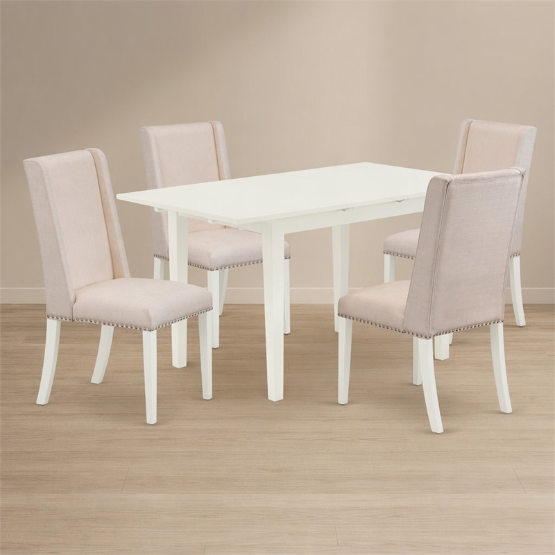 Pemberly Row 5-Piece Wood Kitchen Table Set in White with High-Back Chairs