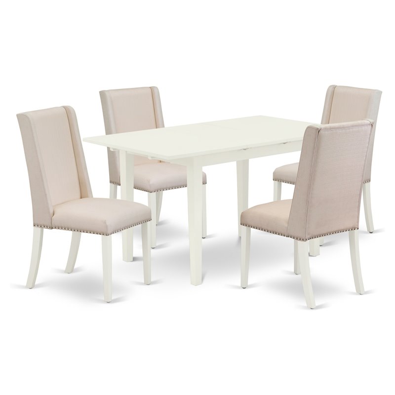 Pemberly Row 5-Piece Wood Kitchen Table Set in White with High-Back Chairs