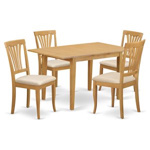 Pemberly Row 5-Piece Dinette Set in Oak Finish with 4 Chairs