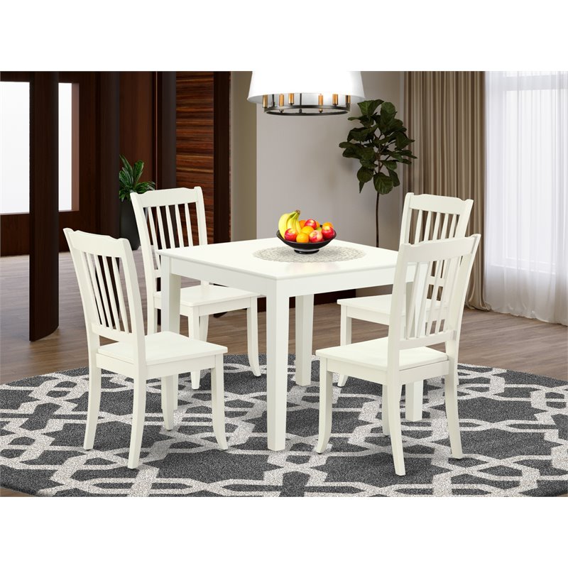 Pemberly Row 5-Piece Wood Dining Set with Slat Back Chairs in Linen White Finish