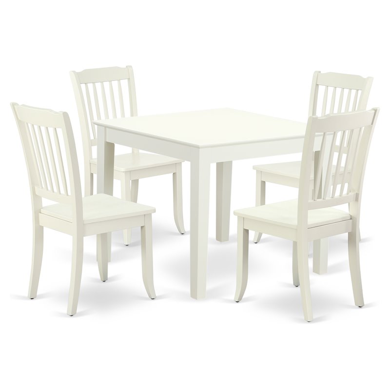 Pemberly Row 5-Piece Wood Dining Set with Slat Back Chairs in Linen White Finish