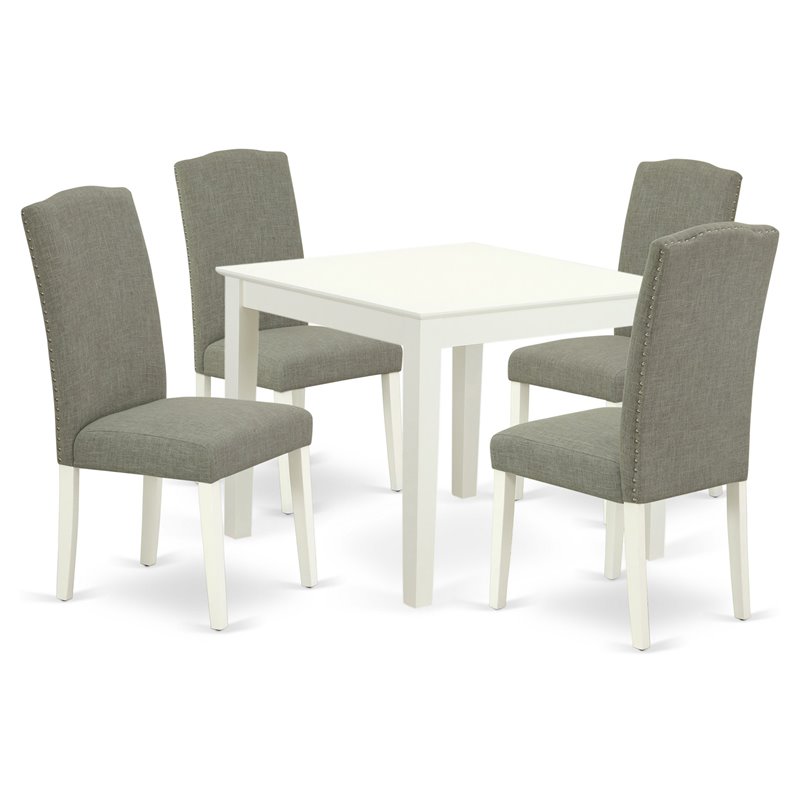 Pemberly Row 5-Piece Wood Dining Set in Linen White and Dark Shitake