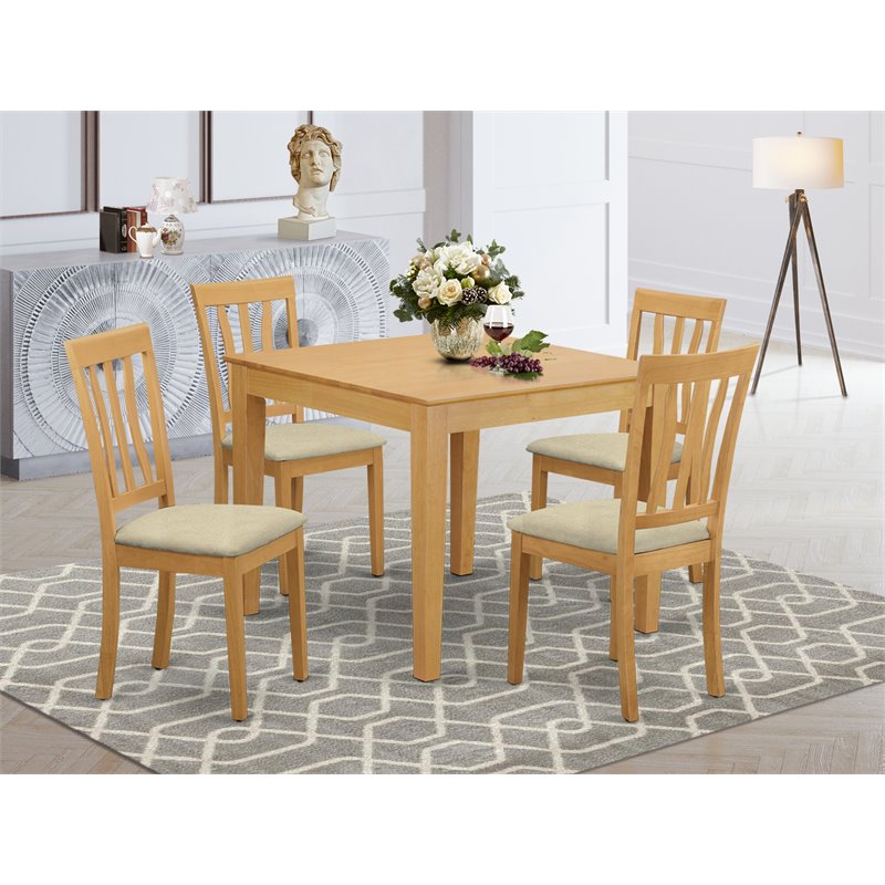 Pemberly Row 5-Piece Traditional Asian Hardwood Dining Set in Oak