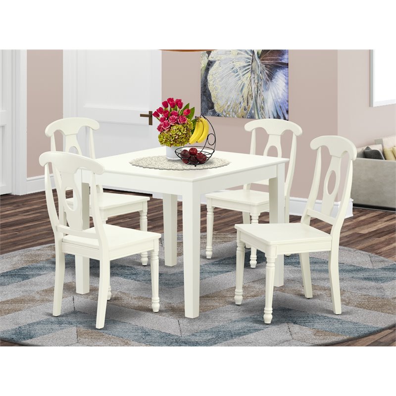 Pemberly Row 5-Piece Wood Dining Table Set in Linen White with Panel Back