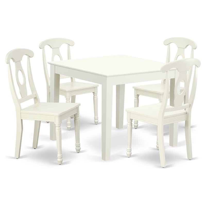 Pemberly Row 5-Piece Wood Dining Table Set in Linen White with Panel Back