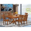 Pemberly Row 7-Piece Wood Dining Set with Extendable Leaf in Saddle Brown