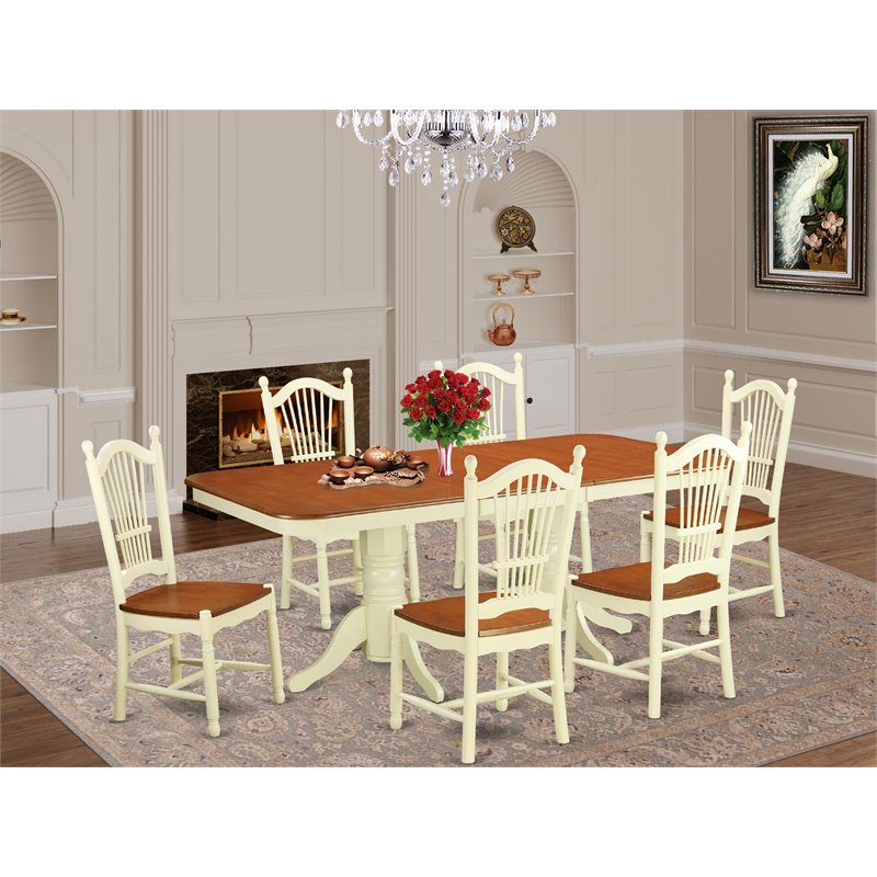 Pemberly Row 7-Piece Wood Kitchen Set with Butterfly Leaf in Buttermilk/Cherry