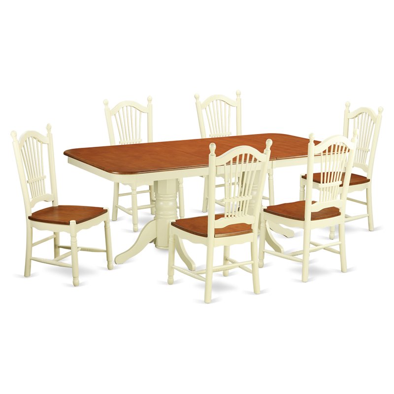 Pemberly Row 7-Piece Wood Kitchen Set with Butterfly Leaf in Buttermilk/Cherry