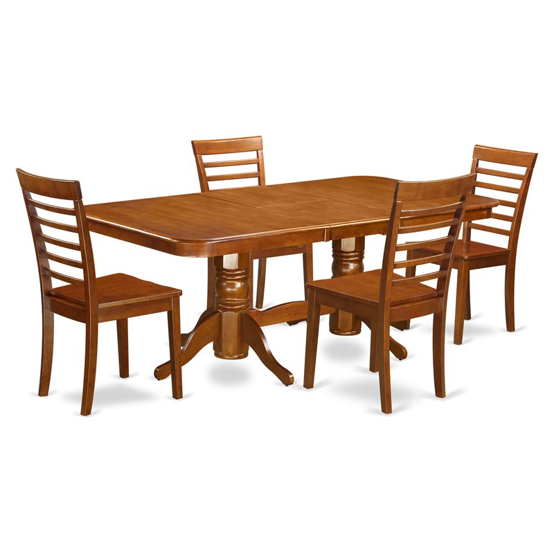 Pemberly Row 5-Piece Dining Set Wood Saddle Brown Finish Ladder Chairs