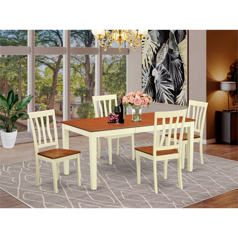 Pemberly Row 5-Piece Wood Dining Set with Table Leaf in Buttermilk/Cherry