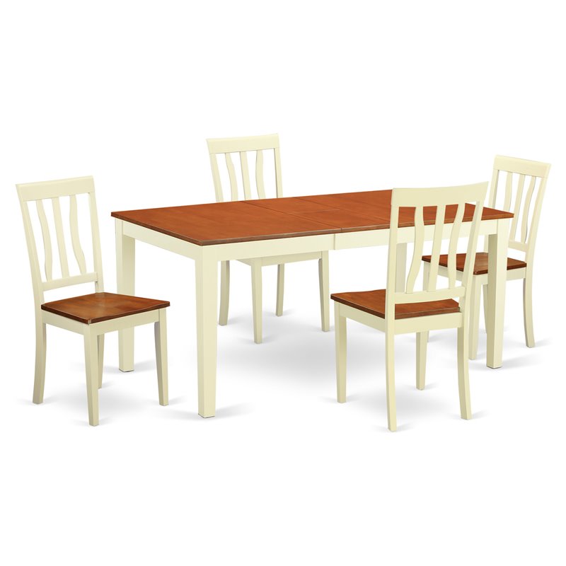 Pemberly Row 5-Piece Wood Dining Set with Table Leaf in Buttermilk/Cherry