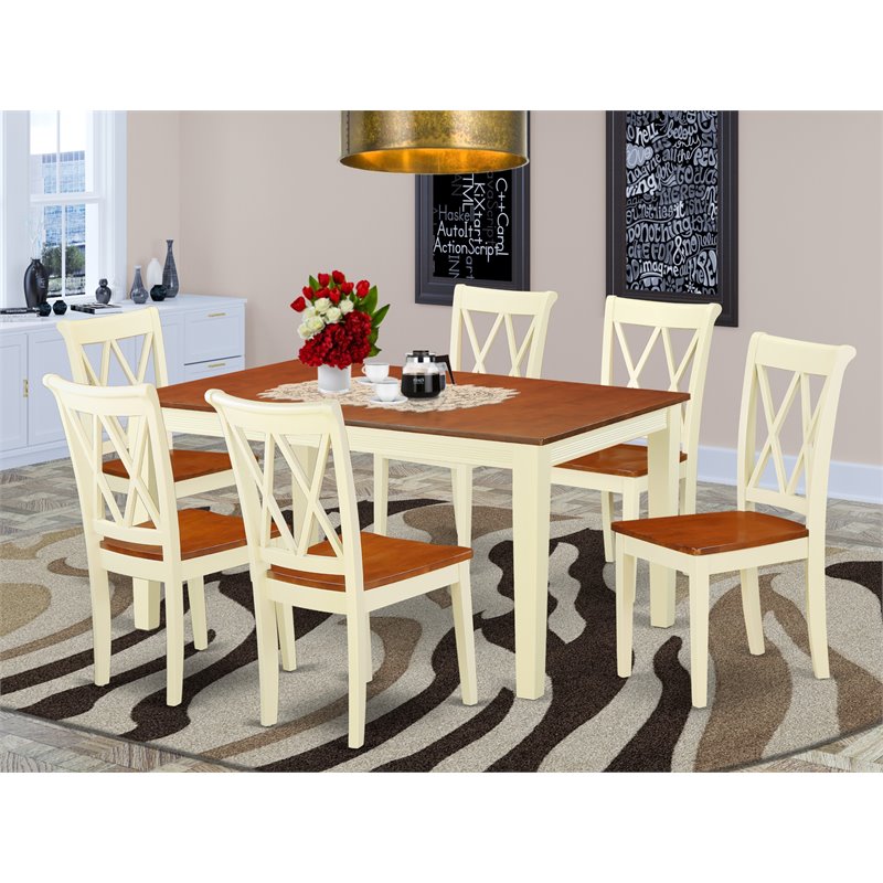 Pemberly Row 7-Piece Wood Dining Table Set in Buttermilk and Cherry