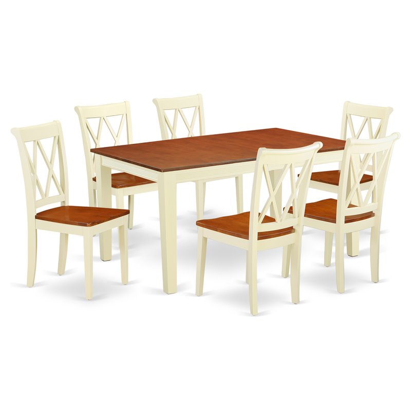 Pemberly Row 7-Piece Wood Dining Table Set in Buttermilk and Cherry