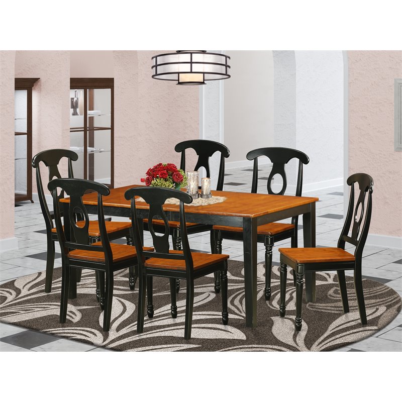 Pemberly Row 7-Piece Wood Dining Table and Chair Set in Black and Cherry