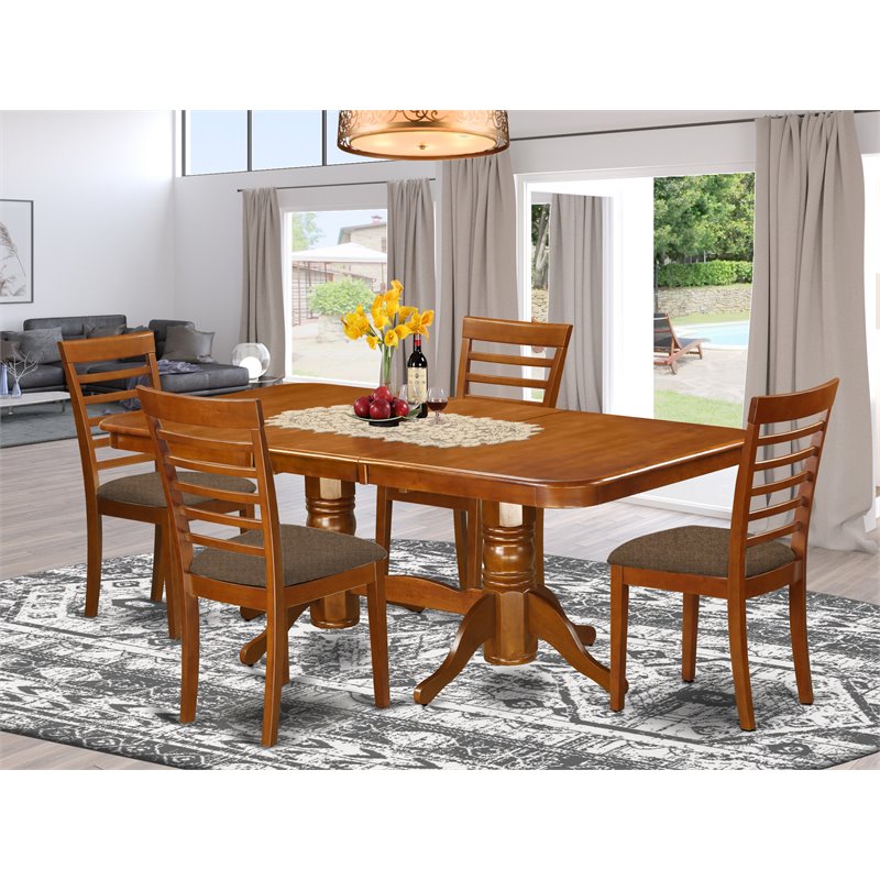 Pemberly Row 5-Piece Wood Dining Room Set in Saddle Brown Finish