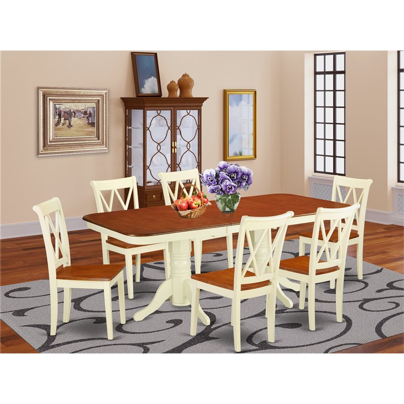Pemberly Row 7-Piece Wood Dining Set in Buttermilk & Cherry Finish