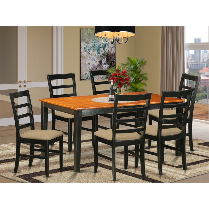 Pemberly Row 7-Piece Wood Dining Set with Fabric Seat in Black/Cherry