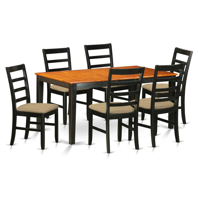 Pemberly Row 7-Piece Wood Dining Set with Fabric Seat in Black/Cherry