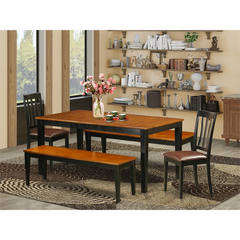 Pemberly Row 5-Piece Dining Set with Faux Leather Seats in Black/Cherry