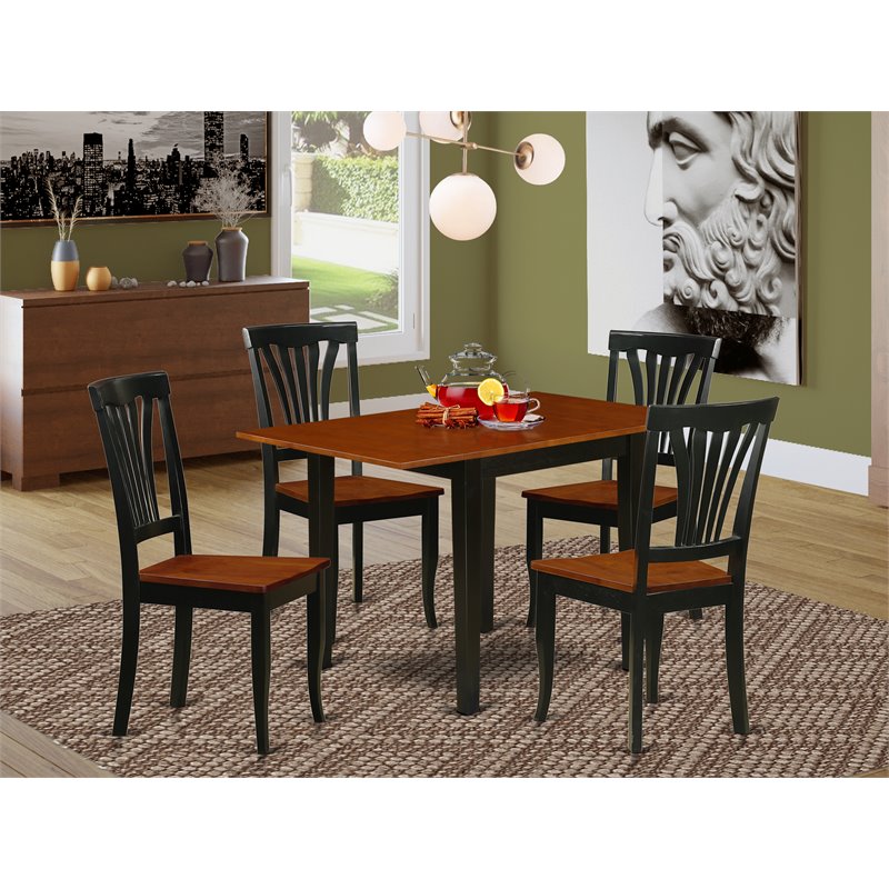 Pemberly Row 5-Piece Wood Kitchen Set with Drop Leaves in Black/Cherry
