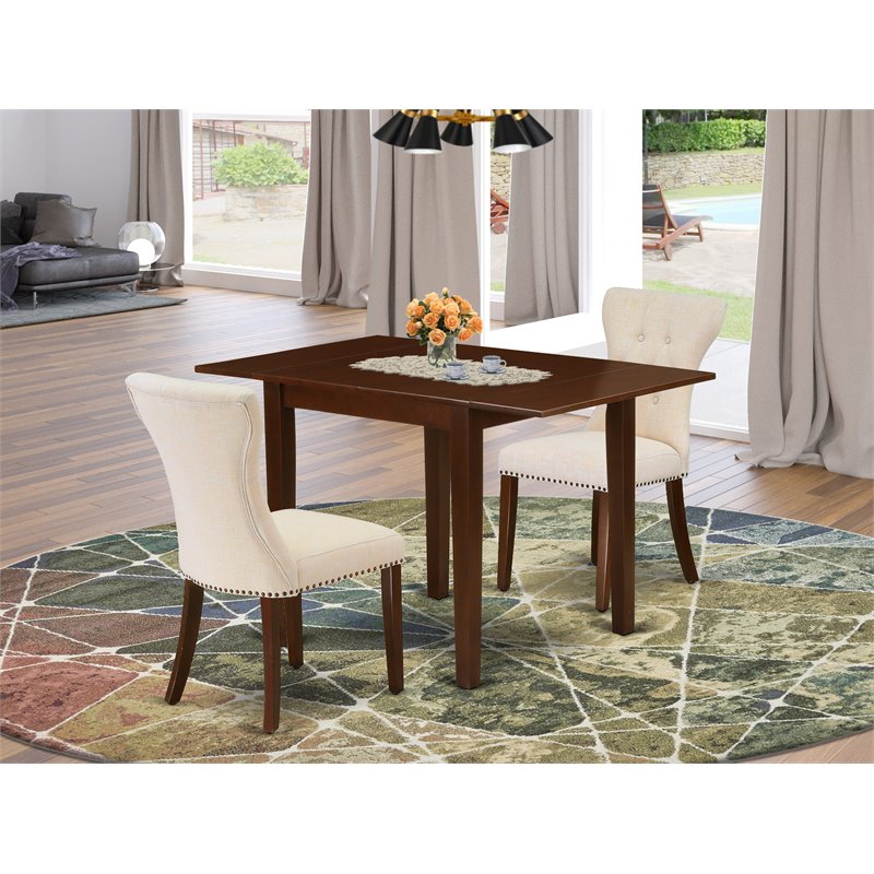 Pemberly Row 3-Piece Wood Dining Set in Mahogany and Light Beige