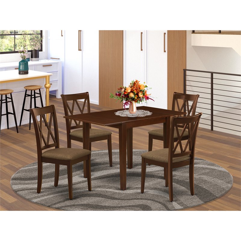 Pemberly Row 5-Piece Wood Dining Set with Double X-Back Chairs in Mahogany