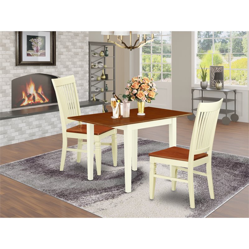 Pemberly Row 3-Piece Wood Dining Set in Buttermilk and Cherry Finish
