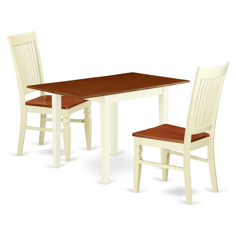 Pemberly Row 3-Piece Wood Dining Set in Buttermilk and Cherry Finish