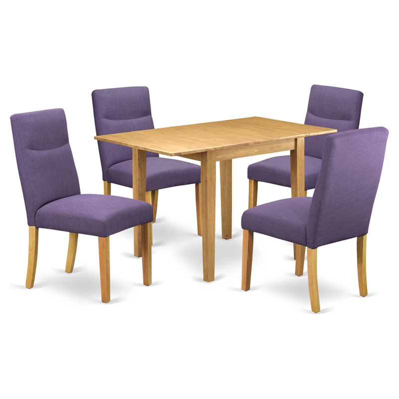 Pemberly Row 5-Piece Solid Wood Dining Set in Oak and Dahlia Upholstery