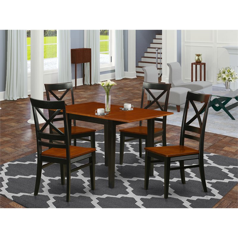 Pemberly Row 5-Piece X-Back Wood Dining Set in Black and Cherry