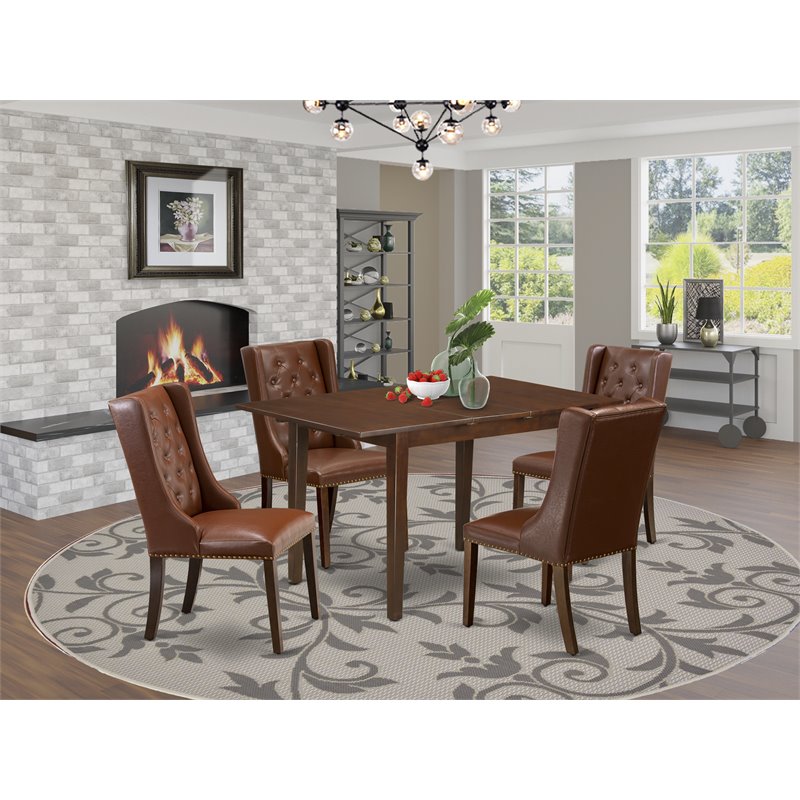 Pemberly Row 5-Piece Wood Dining Set with Faux Leather in Mahogany and Brown