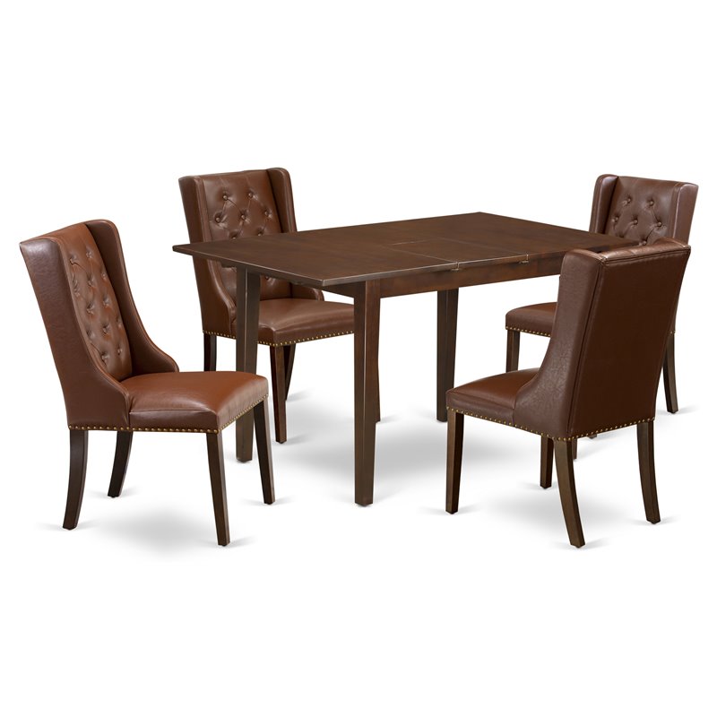 Pemberly Row 5-Piece Wood Dining Set with Faux Leather in Mahogany and Brown
